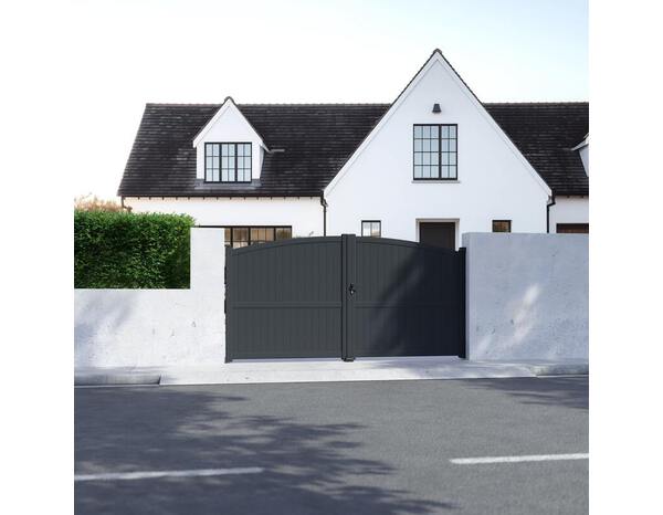 Portail battant aluminium "Berilo" gris - L.3,5 x H.1,60/1,80 m - Largeur entre piliers : 3560 mm - Brico Dépôt