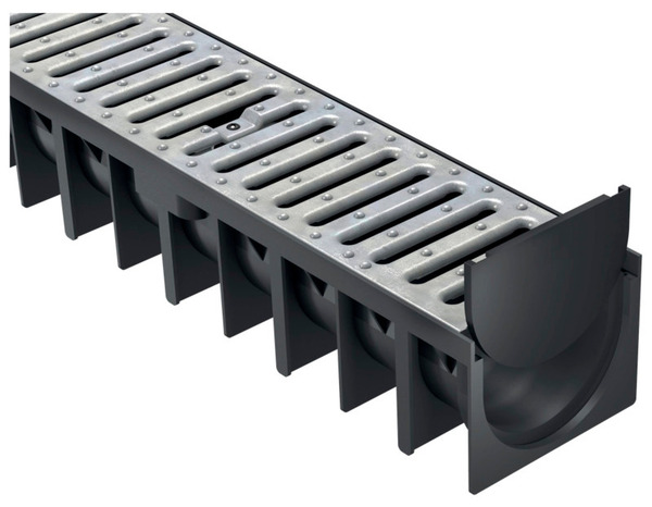 Lot de 3 caniveaux avec grilles galvanisées - Long. 1 m. Larg. 12,1 cm. Haut. 8,4 cm - Interplast - Brico Dépôt