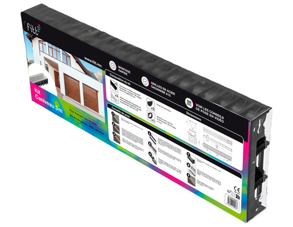 Lot de 3 caniveaux avec grilles galvanisées - Long. 1 m. Larg. 12,1 cm. Haut. 8,4 cm - Interplast - Brico Dépôt