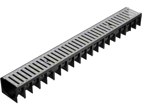 Lot de 3 caniveaux avec grilles galvanisées - Long. 1 m. Larg. 12,1 cm. Haut. 8,4 cm - Interplast - Brico Dépôt