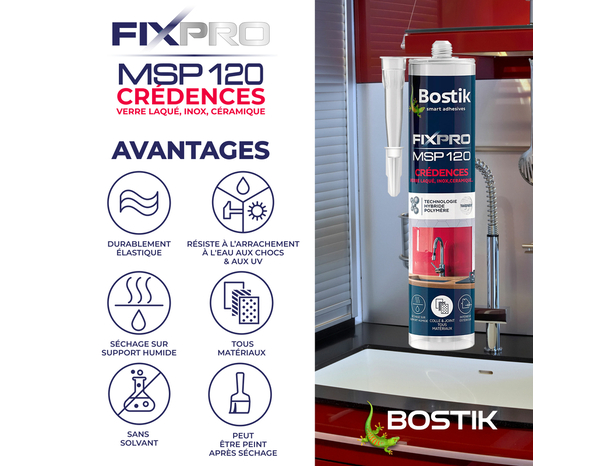 Mastic FIXPRO MSP 120 crédences 290 ml - Bostik - Brico Dépôt