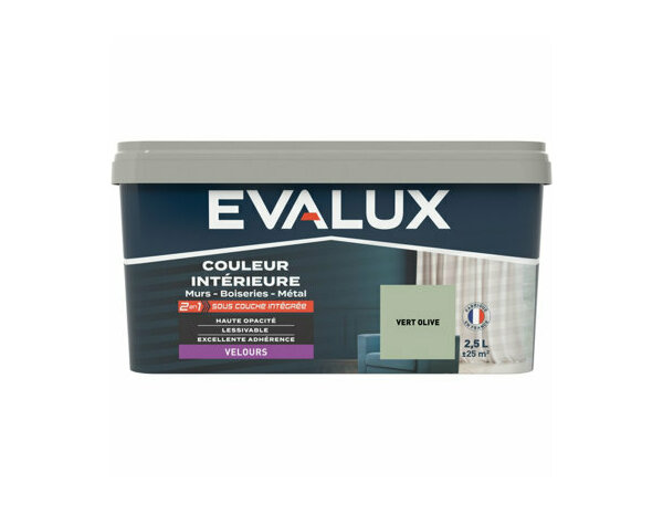 Peinture Vert olive 2l5 velours 2en1 - Evalux - Brico Dépôt