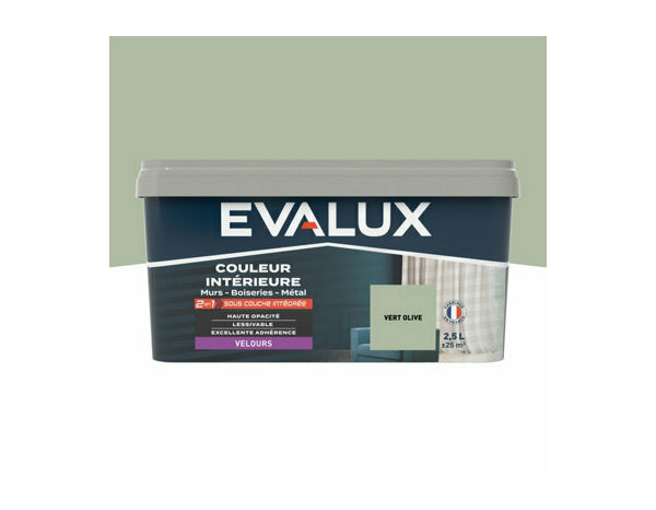 Peinture Vert olive 2l5 velours 2en1 - Evalux - Brico Dépôt
