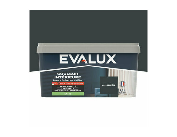 Peinture Gris tempete 2l5 satin 2en1 - Evalux - Brico Dépôt