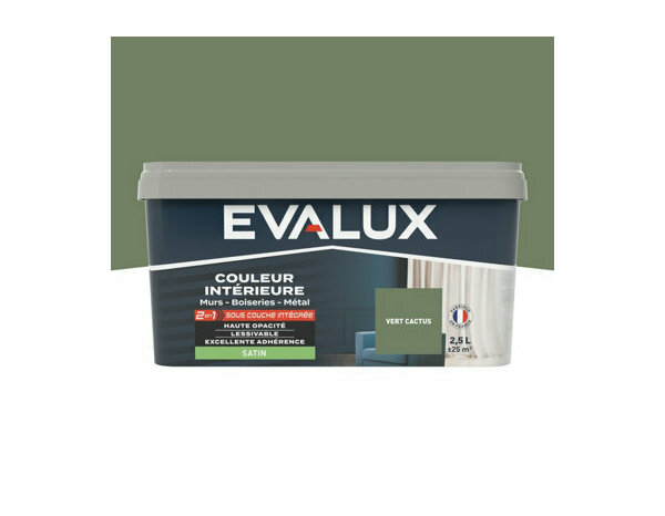 Peinture Vert cactus 2l5 satin 2en1 - Evalux - Brico Dépôt