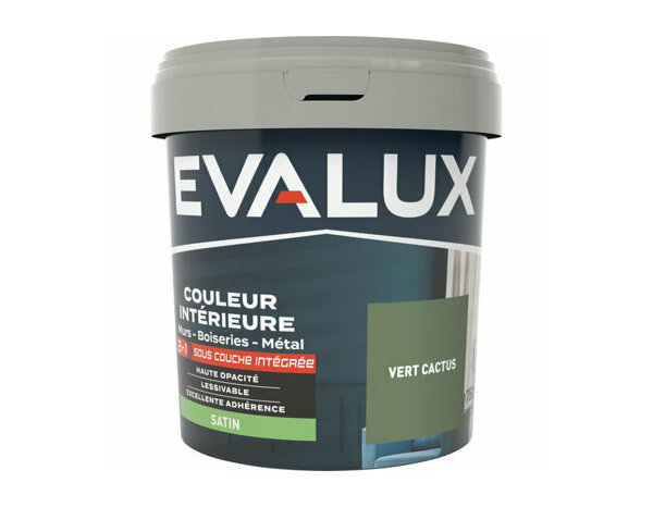 Peinture Vert cactus 0l75 satin 2en1 - Evalux - Brico Dépôt