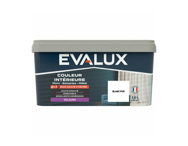 Peinture Blanc pur 2l5 velours 2en1 - Evalux - Brico Dépôt
