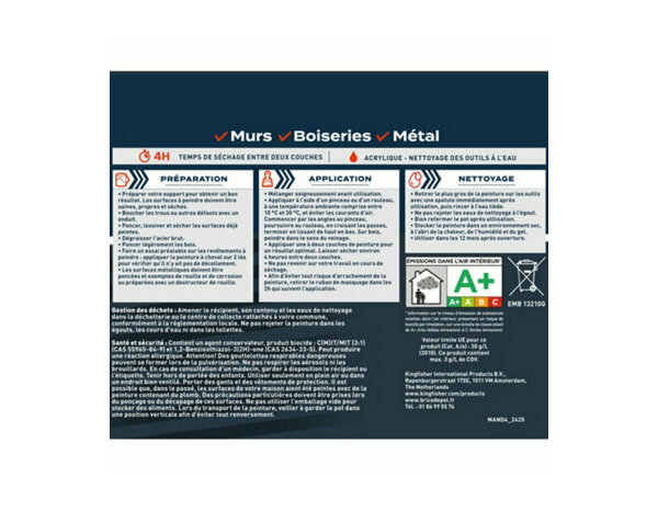 Peinture Bleu nordique 0l75 velours 2en1 - Evalux - Brico Dépôt