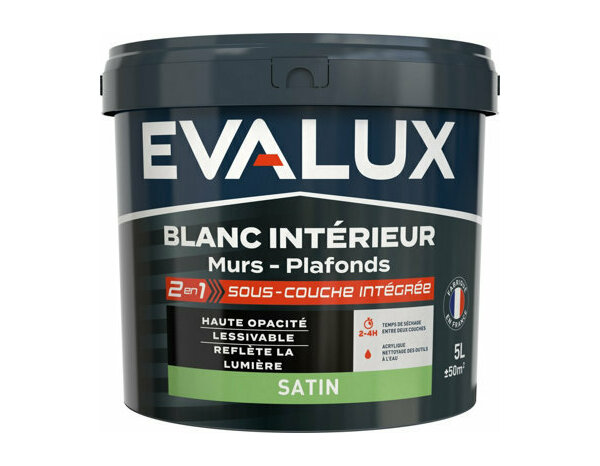 Peinture Blanc 5l satin 2 en 1 - Evalux - Brico Dépôt