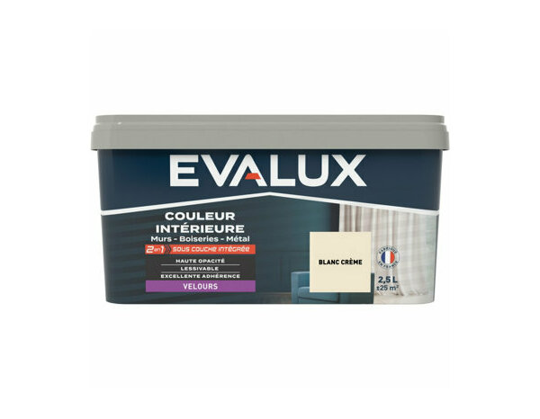 Peinture Blanc creme 2l5 velours 2en1 - Evalux - Brico Dépôt