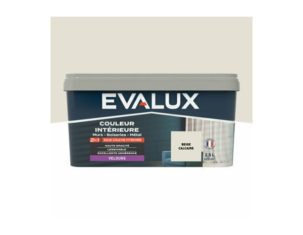 Peinture Beige calcaire 2l5 velours 2en1 - Evalux - Brico Dépôt