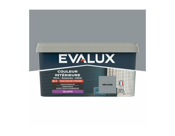 Peinture Gris acier 2l5 velours 2en1 - Evalux - Brico Dépôt