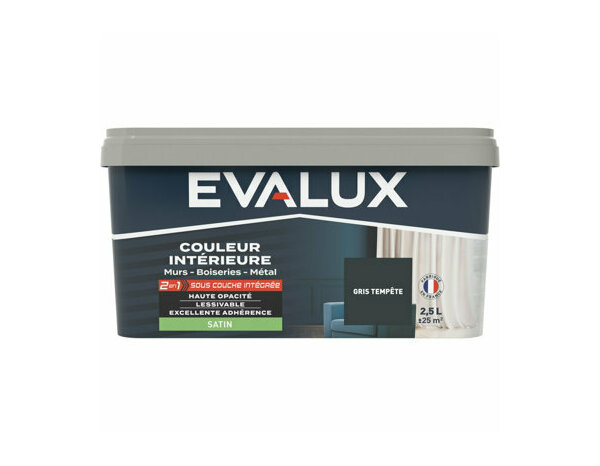 Peinture Gris tempete 2l5 satin 2en1 - Evalux - Brico Dépôt