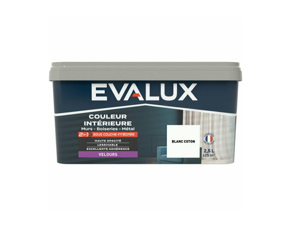 Peinture blanc coton 2l5 velours 2en1 - Evalux - Brico Dépôt