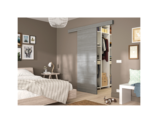 Kit porte intérieure coulissante + rail alu 83 cm "BRAZIL" grise - Brico Dépôt