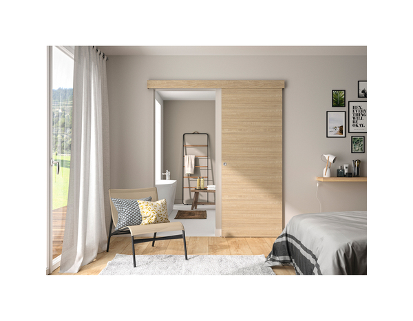 Kit porte intérieure coulissante + rail alu 83 cm "BARBADE" chêne naturel - Brico Dépôt