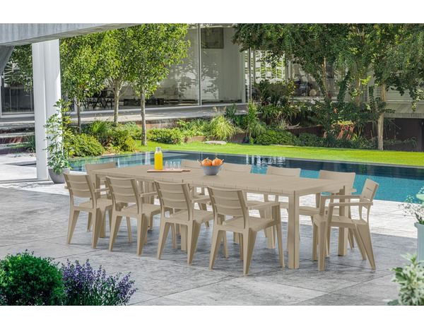 Table double "Roma" coloris silver sage - 293x90x75 cm,180x147x75 cm, 147x90x75 cm. - Allibert - Brico Dépôt