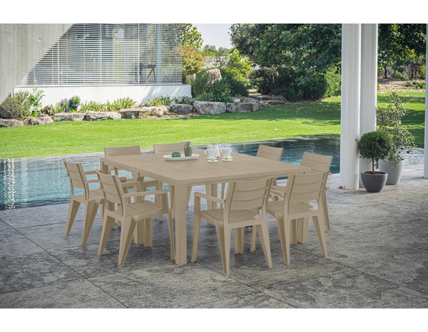 Table double "Roma" coloris silver sage - 293x90x75 cm,180x147x75 cm, 147x90x75 cm. - Allibert - Brico Dépôt