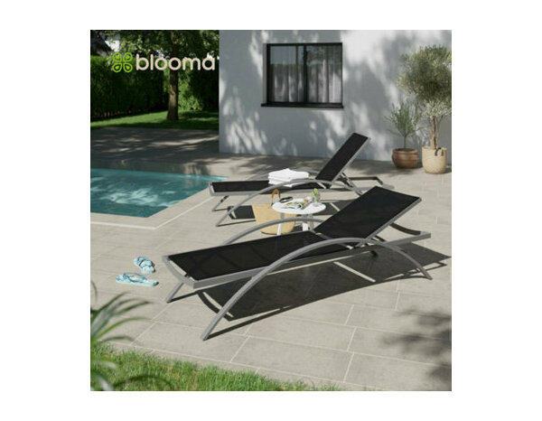 Lot de 2 bain de soleil en acier et textile gris mat "KERICA" - L. 189 x l. 63 x H. 42 cm. - Marque BLOOMA - Brico Dépôt