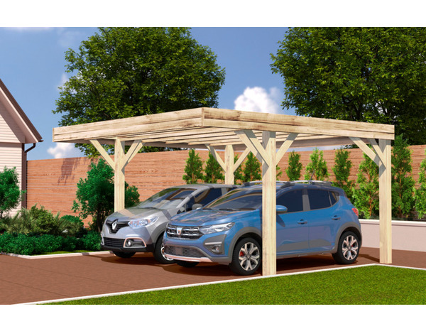 Carport 2 voitures en bois - : L. 604 x P.504 x H. 257 cm. - Brico Dépôt