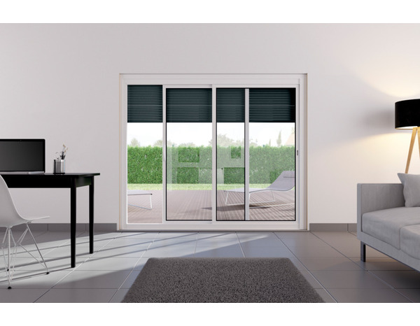 Baie coulissante en aluminium bicolore blanc/ gris + volet roulant - Dim. H. 200 x L. 240 cm - Brico Dépôt
