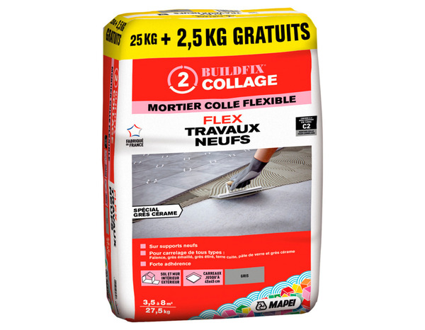 Mortier colle flexible travaux neufs - sac 25 + 2,5KG   - Mapei - Brico Dépôt