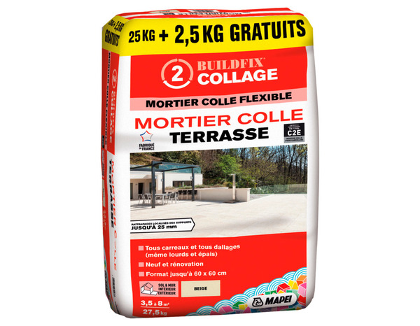 Mortier colle flexible terrasse beige - sac 25 + 2,5KG   - Mapei - Brico Dépôt