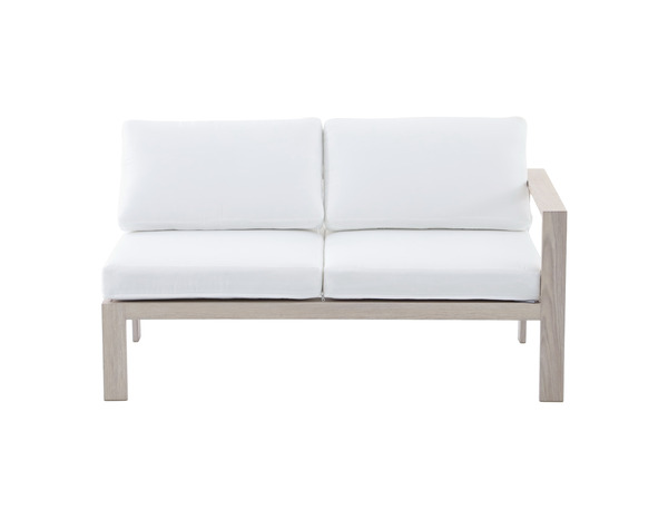 Salon de jardin en aluminium 5 places couleur effet bois clair et coussins beige "SEFIRA" - Marque BLOOMA - Brico Dépôt