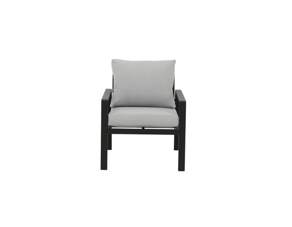 Salon de jardin en aluminium noir et gris avec coussins - 4 personnes - Brico Dépôt