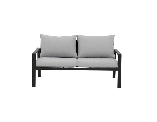Salon de jardin en aluminium noir et gris avec coussins - 4 personnes - Brico Dépôt
