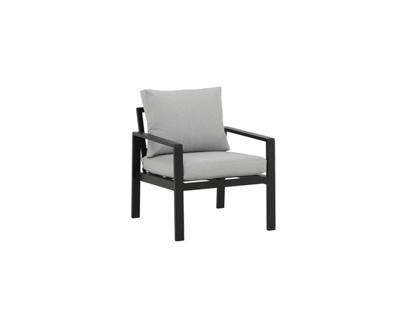 Salon de jardin en aluminium noir et gris avec coussins - 4 personnes - Brico Dépôt