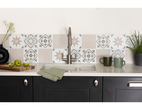 6 dalles murales PVC adhésives blanc, gris, vert effet carreaux de ciment "JAMILA" 15X15 cm - Brico Dépôt