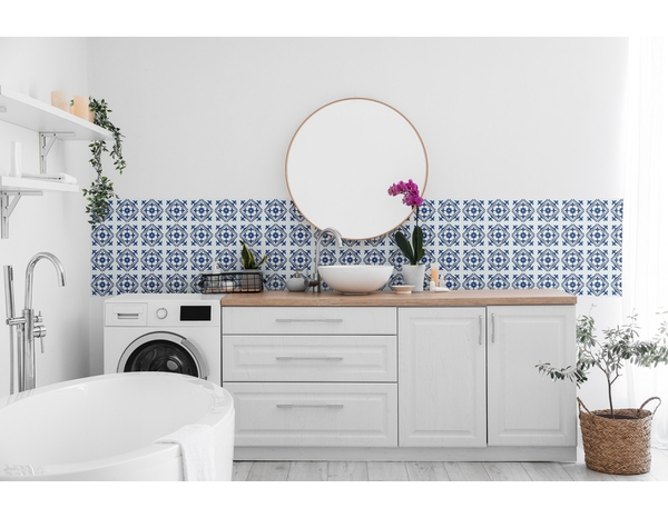 6 dalles murales PVC adhésives blanc, bleu, gris effet carreaux de ciment "NADIA" 15X15 cm - Brico Dépôt