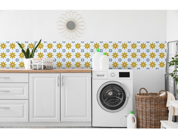 6 dalles murales PVC adhésives blanc/jaune/gris effet carreaux de ciment "ALIA" 15X15 cm - Brico Dépôt