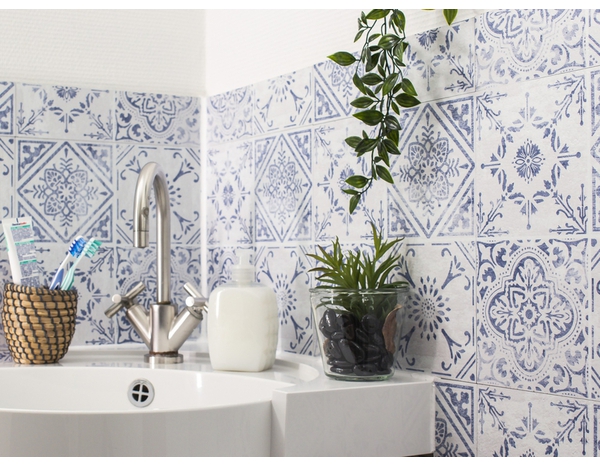 6 dalles murales PVC adhésives bleu et blanc effet carreaux de ciment "VINTAGE STYLE" 30X30 cm - Brico Dépôt