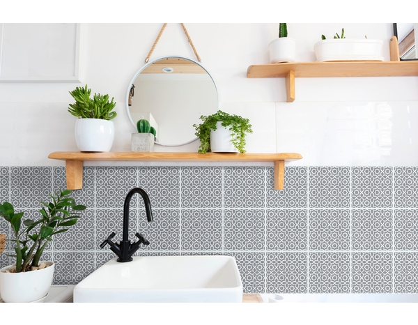 6 dalles murales PVC adhésives gris/blanc effet carreaux de ciment "LINA" 15X15 cm - Brico Dépôt