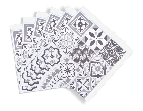 6 dalles murales PVC adhésives blanc et gris effet carreaux de ciment "ORIENTAL TILES" 30X30 cm - Brico Dépôt
