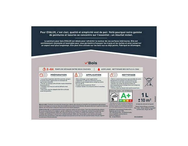 Peinture intérieure bois Base C Satin 1 L - Evalux - Brico Dépôt