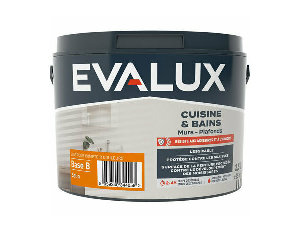 Peinture cuisine et bains Base B Satin 2,5 L - Evalux - Brico Dépôt