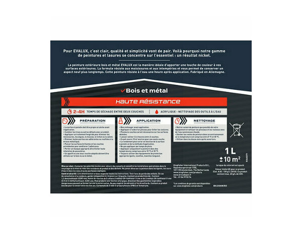 Peinture extérieure bois métal Base A Brillant 1 L - Evalux - Brico Dépôt