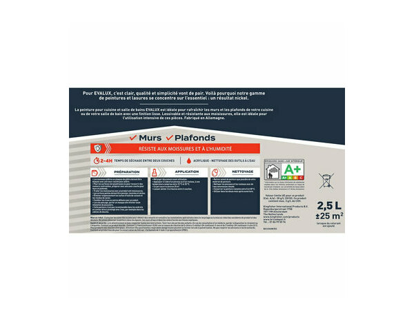 Peinture cuisine et bains Base B Satin 2,5 L - Evalux - Brico Dépôt