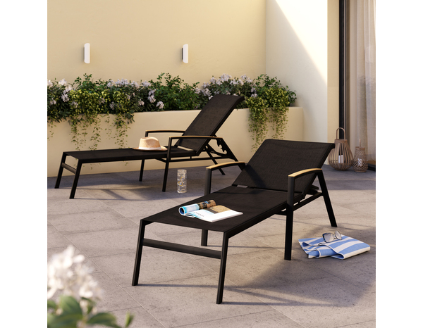 Bain de soleil aluminium et toile pvc noir "ASARA" - L. 203 x l. 56/62 x H. 88 cm. - Marque BLOOMA - Brico Dépôt