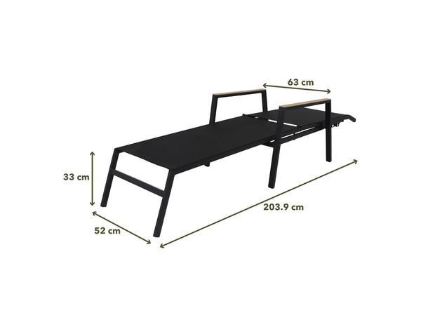 Bain de soleil aluminium et toile pvc noir "ASARA" - L. 203 x l. 56/62 x H. 88 cm. - Marque BLOOMA - Brico Dépôt