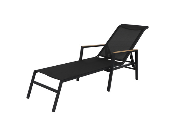 Bain de soleil aluminium et toile pvc noir "ASARA" - L. 203 x l. 56/62 x H. 88 cm. - Marque BLOOMA - Brico Dépôt