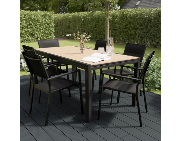 Table en aluminium et plateau imitation bois "AMELA" - L. 161,5 x l. 100 x H. 75,5 cm. - Blooma - Brico Dépôt