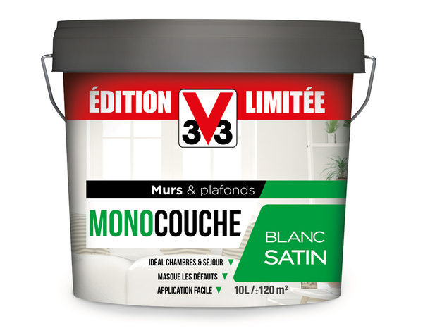 Peinture monocouche blanc satin 10L - V33 - Brico Dépôt