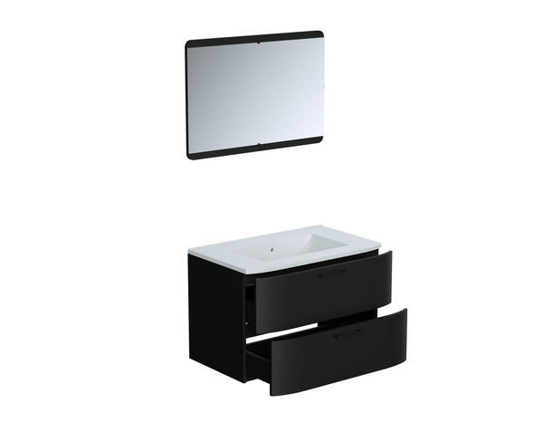 Ensemble meuble sous vasque + plan vasque + miroir "BOW" 80 cm noir - Brico Dépôt