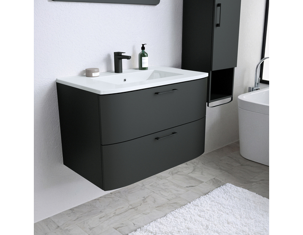 Ensemble meuble sous vasque + plan vasque + miroir "BOW" 80 cm noir - Brico Dépôt