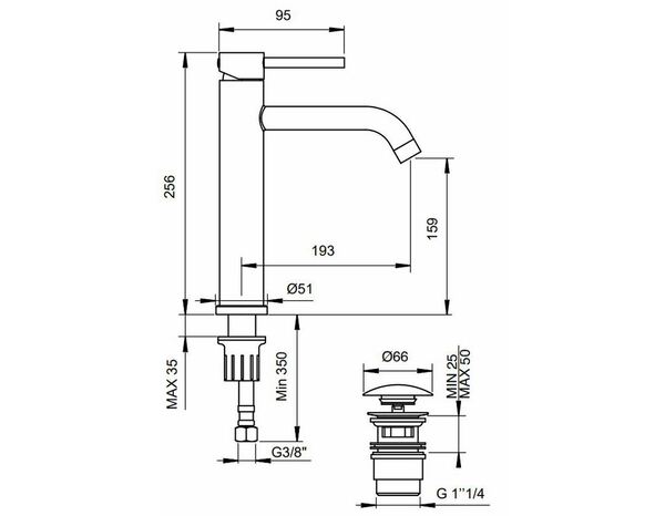 Mitigeur lavabo XL SINDIA acier inoxydable finition or brossé H. 25,6 cm P. 19,3 cm - Brico Dépôt