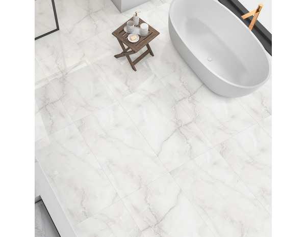 Carrelage de sol intérieur grès cérame poli "Onyx blanc" 60 x 120 cm - Brico Dépôt